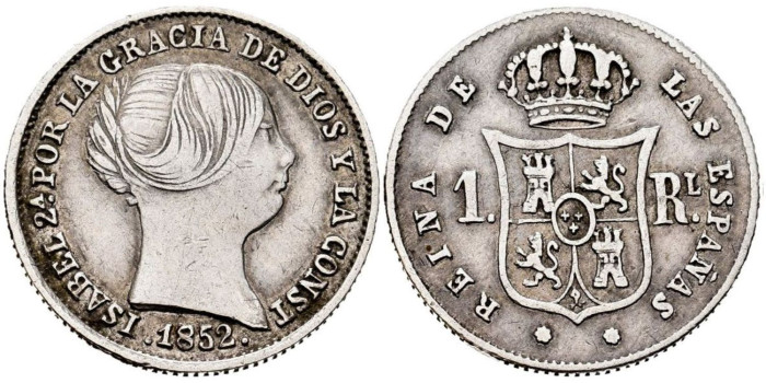 Cy15915h.- ISABEL II - 1 Real 1852 Sevilla  - EBC