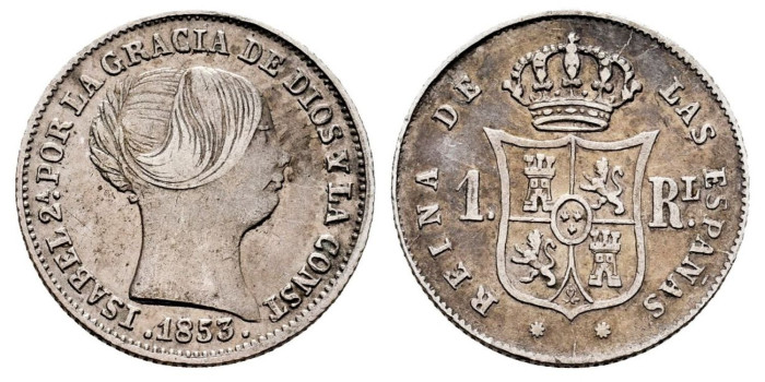 Cy15916f.- ISABEL II - 1 Real 1853 Barcelona - MBC+