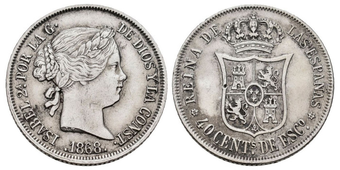 Cy16175.- ISABEL II - 40 Ctm escudo 1868(18-68) Madrid - MBC+