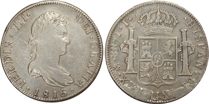 Cy15097.- Fernando VII 8 Reales 1816 Sobre 15. Mexico J.J.  MBC