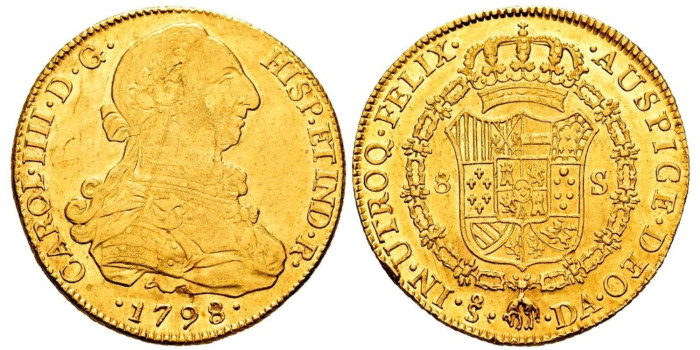 Cy13692.- CARLOS IV  8 Escudos 1798 Santiago D.A. - EBC.  Oro.