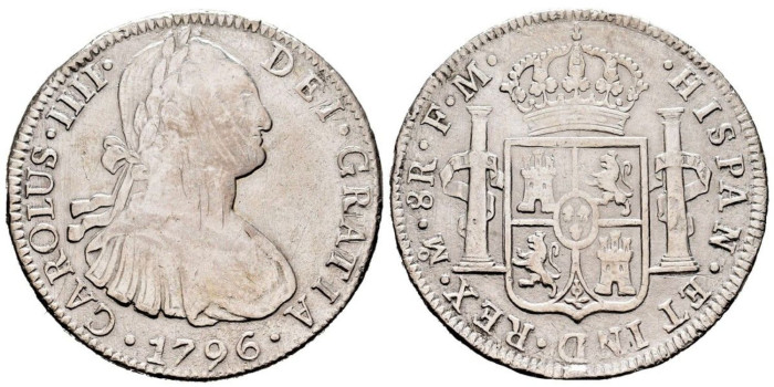 Cy13067.-CARLOS IV - 8 Reales 1796 Mexico F.M. VRIANTE "D" Grande