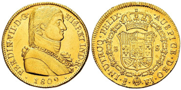 Cy15486.- FERNANDO VII - 8 Escudos 1809 Santiago F.J. EBC+