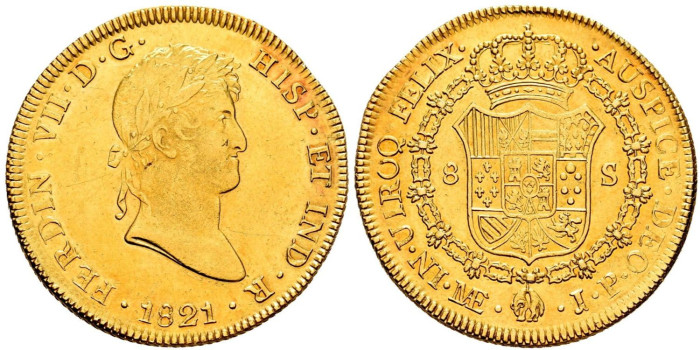 Cy15612.-FERNANDO VII - 8 Escudos 1821 LIMA J.P- EBC+.