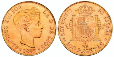 Cy16978.- 100 PESETAS 1897  *19 *61  SG V.  SC.  ORO