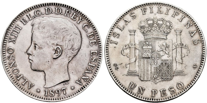 ALFONSO XIII - 1 Peso 1897 Filipinas. EBC-