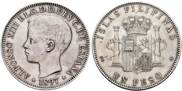 ALFONSO XIII - 1 Peso 1897 Filipinas. EBC-