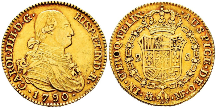 copy of Cy13328.- CARLOS IV  2 Escudos 1790 GUATEMALA M. - Oro. RARA