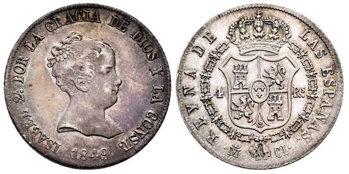 Cy16117.-ISABEL II - 4 Reales 1849 Madrid C.L. EBC+