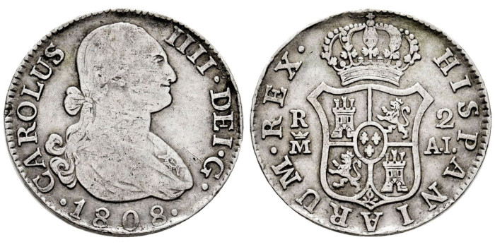 Cy12867.- CARLOS IV - 2 Reales 1808 Madrid AI - MBC-