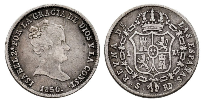 Cy15907.- ISABEL II - 1 Real1850 Sevilla - BC Frente Abombada- BC