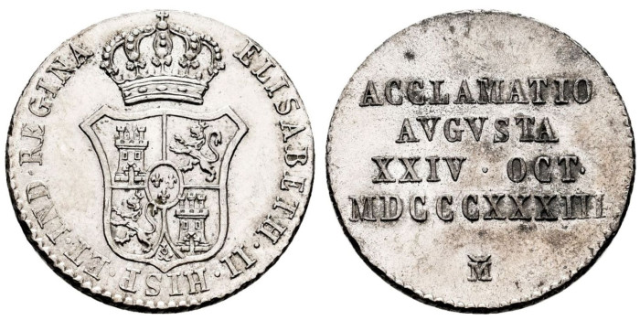 Cy15972.- ISABEL II - Medalla Proclamacion 1 Real Madrid 1833 - SC