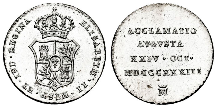 ISABEL II - Medalla Proclamacion 2 Real Madrid 1833 - SC