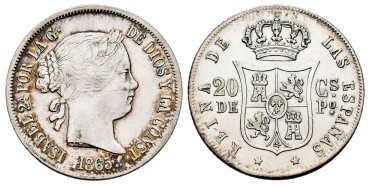 Cy16165.- ISABEL II - 20 Ctm. Peso 1865 Manila - EBC