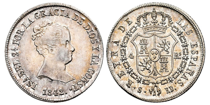 ISABEL II - 4 Reales 1842 Sevilla RD  - SC