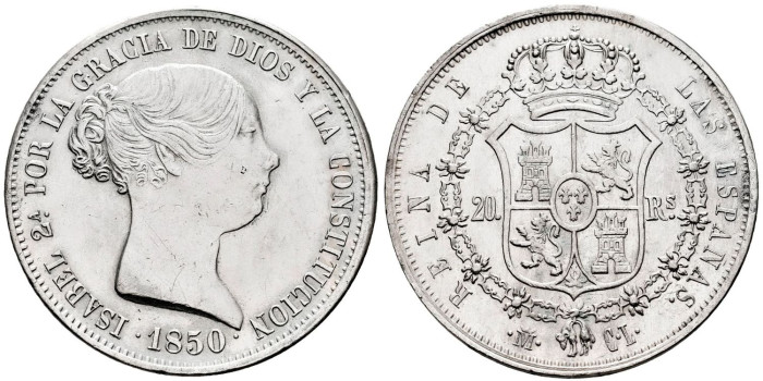 Cy16278.- ISABEL II - 20 Reales 1850 Madrid CL- SC-