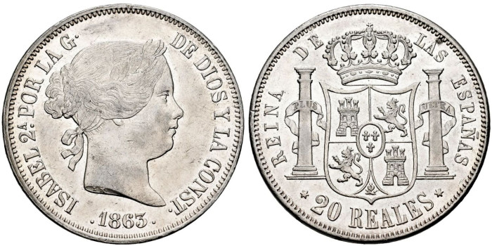 Cy16324.- ISABEL II - 20 Reales 1863 Madrid CL- SC-