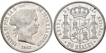 Cy16324.- ISABEL II - 20 Reales 1863 Madrid CL- SC-