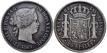 Cy16312.2.- ISABEL II - 20 Reales 1860 sobre 50. Sevilla- EBC