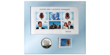 2004 - Set Emisión Conjunta FNMT- CORREOS Moneda y Sello Boda Felipe y Letizia