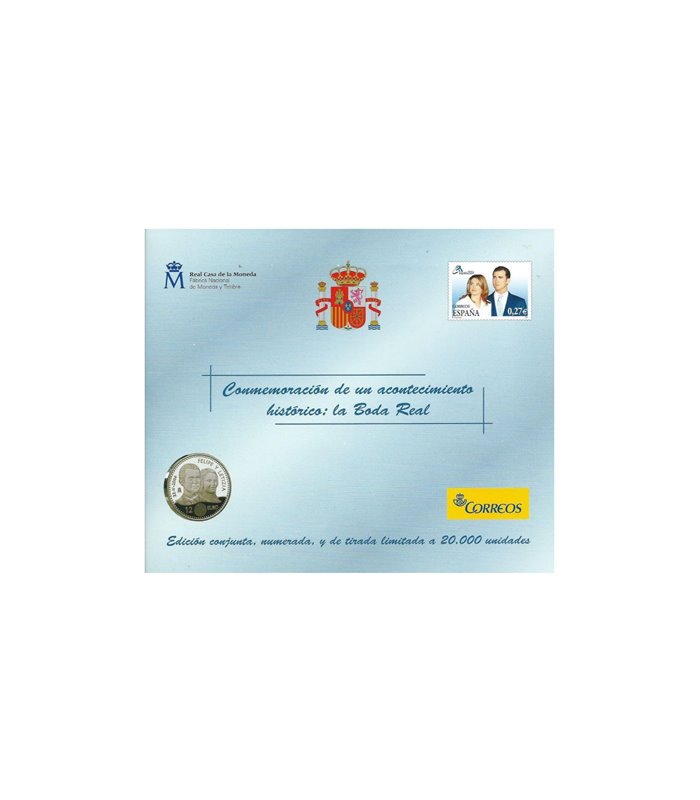 2004 - Set Emisión Conjunta FNMT- CORREOS Moneda y Sello Boda Felipe y Letizia