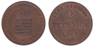 ALEMANIA ESTADOS - SAXE MEININGEN K-0174 - 2 pfenningen 1868 EBC