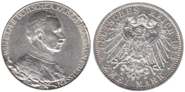 ALEMANIA ESTADOS - PRUSIA - K-533 - 2 MARCOS 1913, SC- plata