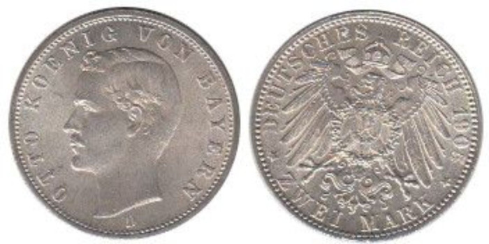 ALEMANIA ESTADOS - BAVARIA - K-913, 2 MARCOS 1905 D, SC plata