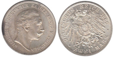 ALEMANIA ESTADOS - PRUSSIA K-522, 2 MARCOS 1906 A, SC plata