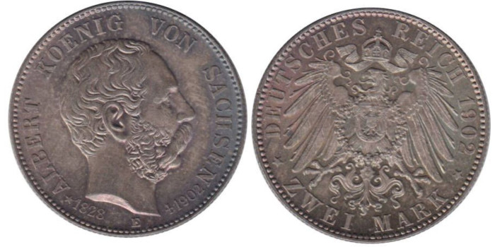 ALEMANIA ESTADOS - SAXONY - K-1255,  2 MARCOS 1902 E, SC plata