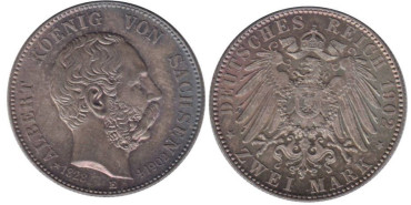 ALEMANIA ESTADOS - SAXONY K-1255,  2 MARCOS 1902 E, SC plata