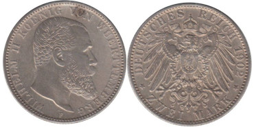 ALEMANIA ESTADOS - WURTTEMBERG  K-631- 2 MARCOS 1902 F SC -Plata