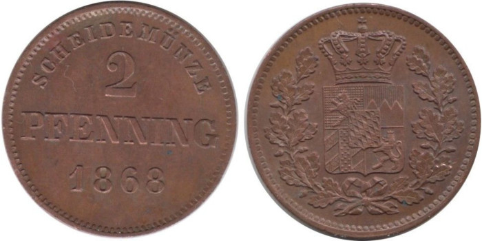 ALEMANIA ESTADOS - SAXE - K-174, 2 PFENNING 1868, EBC+