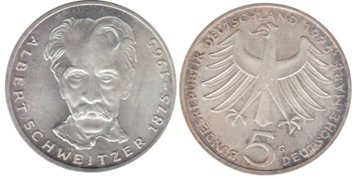 ALEMANIA FEDERAL - K-143 - 5 MARCOS 1975G , SC  plata