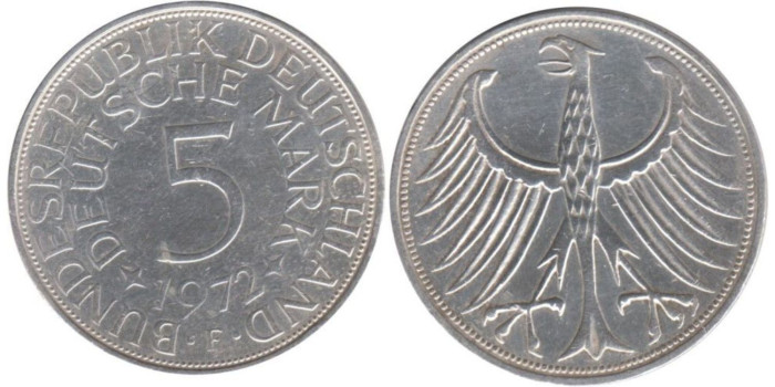 ALEMANIA FEDERAL - K-112 - 5 MARCOS 1972,  MBC+  plata