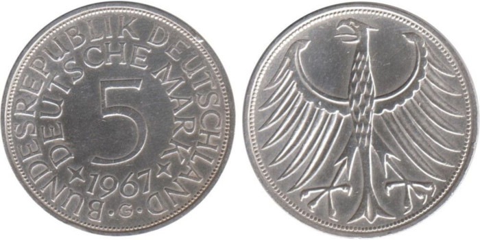 ALEMANIA FEDERAL - K-112 - 5 MARCOS 1967  , EBC  plata