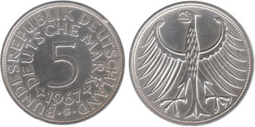 ALEMANIA FEDERAL - K-112 - 5 MARCOS 1967  , EBC  plata