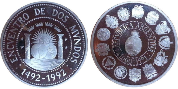 ARGENTINA - k-106  -1000 Australes 1991, Proof, plata