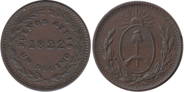ARGENTINA - BUENOS AIRES - K-001, 1 Decimo 1822 EBC