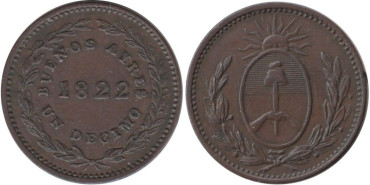 ARGENTINA - BUENOS AIRES - K-001, 1 Decimo 1822 EBC