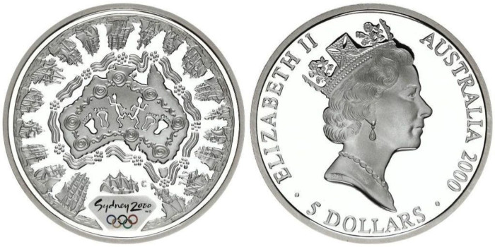 AUSTRALIA - K-0372- 5 Dollars 2000 MAPA. PROOF - PLATA