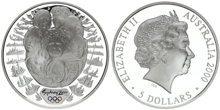 AUSTRALIA - K-0380- 5 DOLLARS SYDNEY 2000 ABORIGENES. PROOF - PLATA