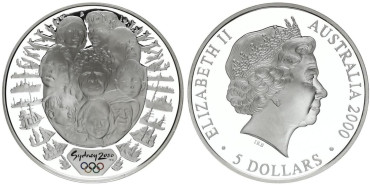 AUSTRALIA - K-0380- 5 DOLLARS SYDNEY 2000 ABORIGENES. PROOF - PLATA