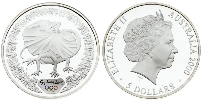 AUSTRALIA - K-0379- 5 Dolars 2000 CLAMIDOSAURIO PROOF - PLATA