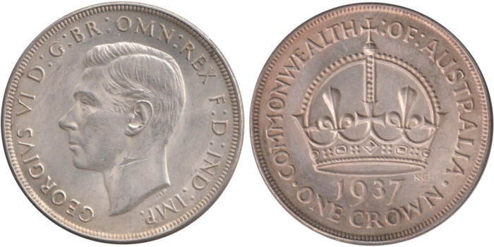 AUSTRALIA - K-0034 - 1 crown 1937 , SC plata