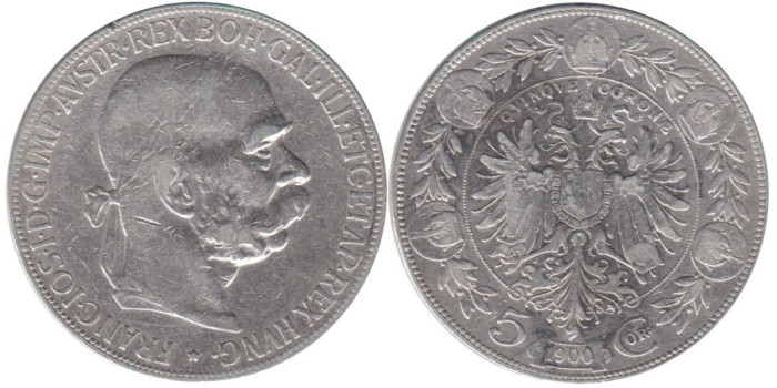 AUSTRIA - K-2807 - 5 Coronas 1900, MBC-, plata