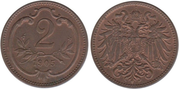 AUSTRIA - K-2801, 2 HELLER 1905 SC