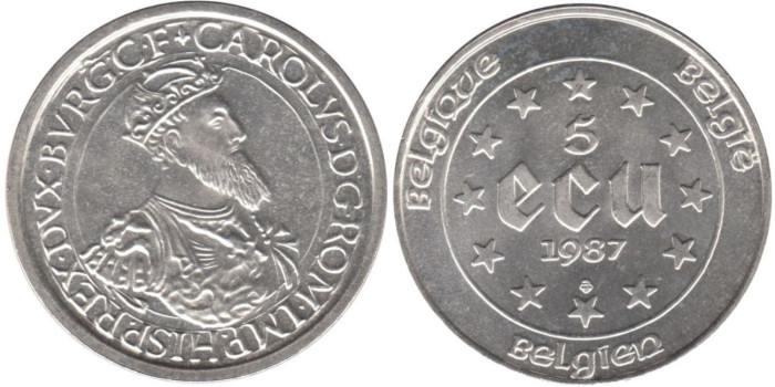 BELGICA - K-166 - 5 ECU 1987 , SC  plata