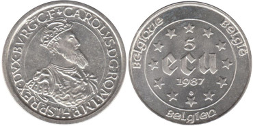 BELGICA - K-166 - 5 ECU 1987 , SC  plata