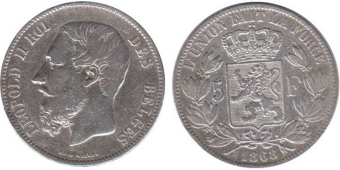 BELGICA - K-024 - 5 FRANCO 1868 , BC